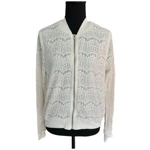 Harlowe & Graham White Lace Bomber Jacket - Size Large